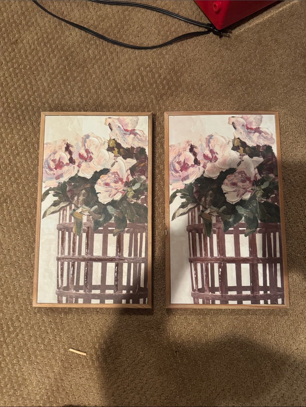Set of 2 Framed Floral Basket Wall Art Prints – Pink & Green Boho Decor